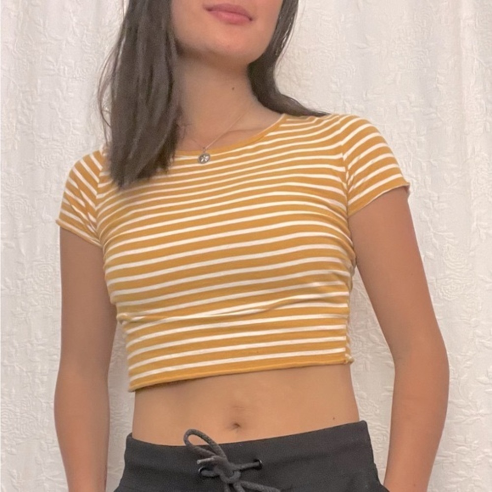 Active USA yellow & white striped crop top. Super soft and stretchy!